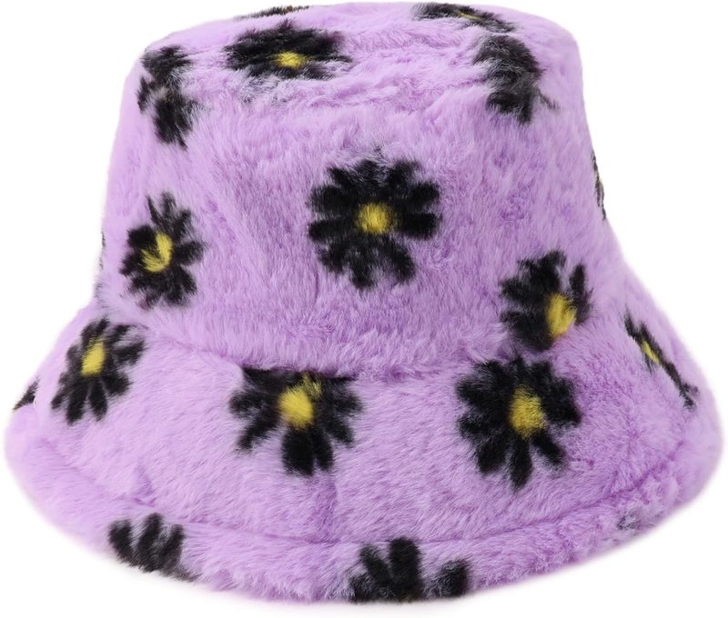 Umeepar Winter Faux Fur Fuzzy Bucket Hat Fluffy Warm Hat for Women Men - Image 1